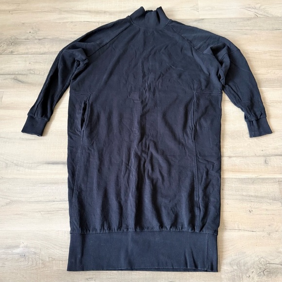 thom/krom Black Oversized Mock Neck Cotton Sweatshirt Midi Dress - One Size - Picture 2 of 5